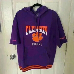 Mitchell &Ness Clemson Tigers Pregame Short Sleeve Fleece Hoodie NWT M MSRP$85